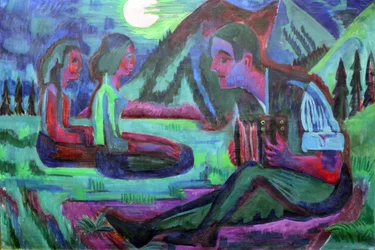 Accordion Player in Moonlit Night